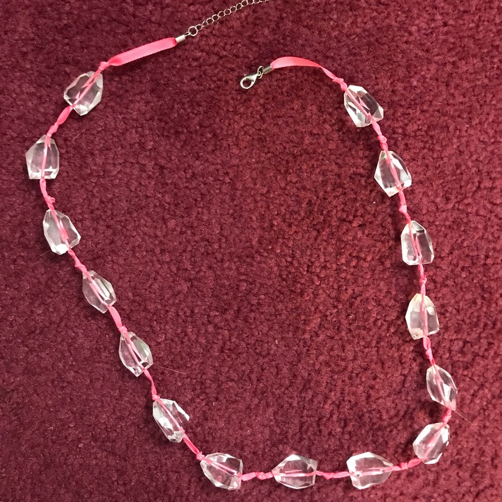 15” acrylic clear bead hot pink ribbon choker